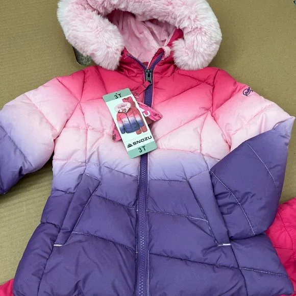 Snozu Kids' 2-piece Snowsuit Detachable Faux Fur Hood Ankle Gaiter Bib Pant New